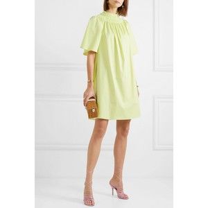 ROKSANDA Lemongras Green Shirred Chartreuse Cotton Poplin Shift Dress UK12 US8